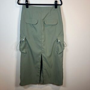 Cargo Maxi Skirt Olive Green Pockets Slit Adjustable Skater Grunge Womens Medium